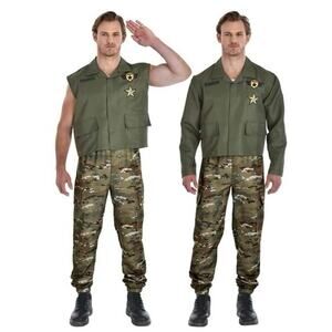 New Soldier Costume Military Removable Sleeves Jacket Pants Adult Men's medium
